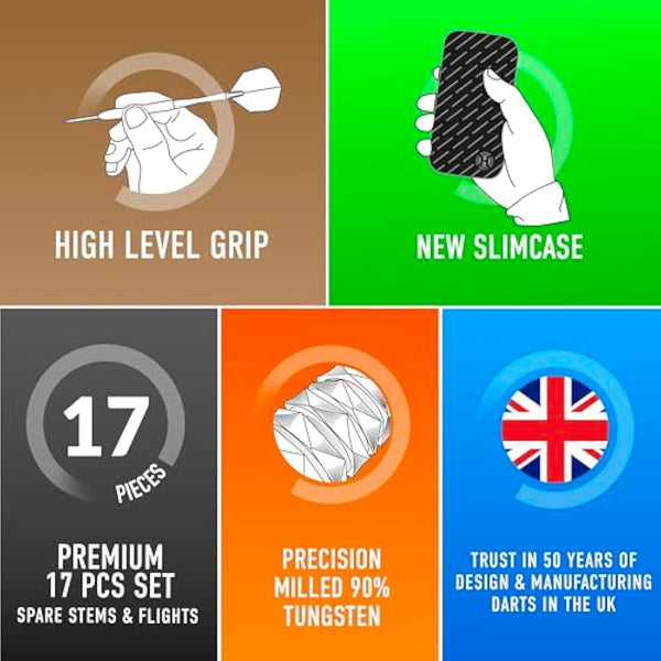 Harrows Opus Darts Set I Professional Darts 90% Tungsten Steel Tip ALL Weights Pro Darts I Huge 16pc Set with Carbon ST Shafts, Opus Flights & FREE Slimcase Darts Case