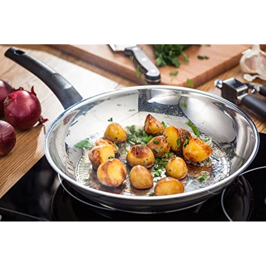 Judge Essentials Stainless Steel Large Saute Pan 24cm, Induction Ready, Oven Safe