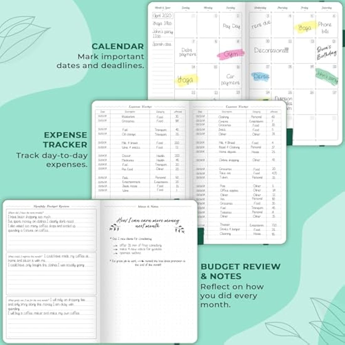 GoGirl Budget Planner – Monthly Financial Planner Organizer Budget Book. Expense Tracker Notebook Journal to Control Your Money. Undated – Start Any Time, 13.5x19cm, Lasts 1 Year – Emerald