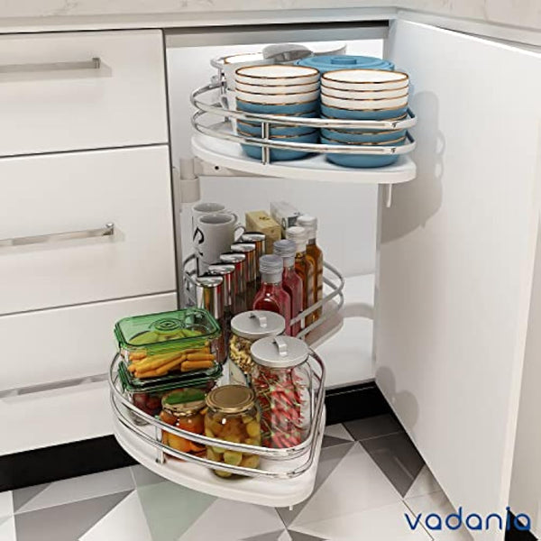 VADANIA Kitchen Cabinet Blind Corner Pullout Organizer for 800mm Cabinet, 2 Tiers Swing Tray, Soft Close, Left Handed Open