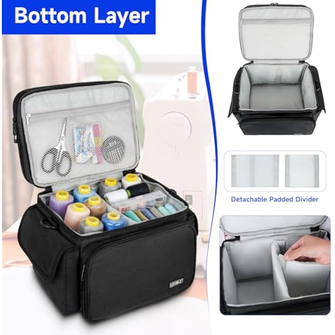 LEFOR·Z Sewing Box Large,Sewing Bags,Sewing Accessories Storage Organiser for Thread,Needles and Other Sewing Tools,Black