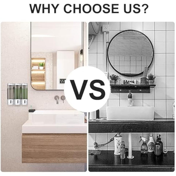 Soap Dispenser Wall Mounting, Shampoo Shower Gel Dispenser, Set of 3 Soap Dispensers, No Drilling, Even Liquid Release, Leak-Proof, Suitable for Shampoo, Shower Gel, Liquid Soap, Conditioner (Silver)