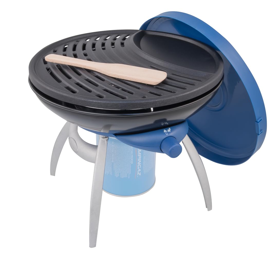 Campingaz Party Grill 400 CV, Camping Stove and Grill, All-in-One Portable Camping BBQ, with Griddle, Grid and Pan Support, Lid Doubles as Wok, Blue