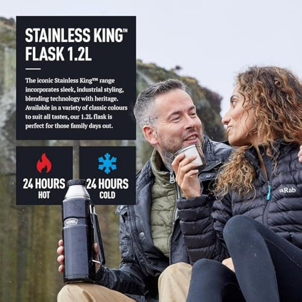 Thermos - Stainless King Midnight Blue Travel Flask (1.2L) Premium Leak Proof Insulated Tea & Coffee Flask, Hot & Cold Drinks, Built-in Cup, Twist-Pour Stopper, BPA-Free, Durable Steel Dishwasher Safe