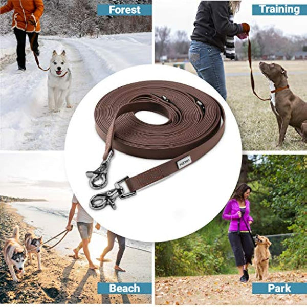 PetTec Dog Leash * 2m / 5.5ft & 10m / 33ft* Slim Edition, Comfortable to Handle, Tear Resistant, Strong Trioflex Material, Weatherproof, Robust Lead Line for Dogs Up to 50kg (Brown, 10m / 33ft)