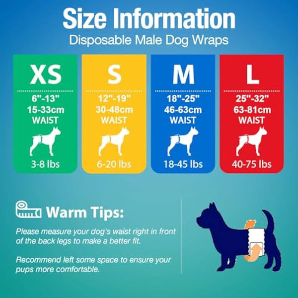 Pet Soft Dog Nappies - Super Absorbent Disposable Dog Wraps with Wetness Indicator, 50 Counts Incontinence Nappy Wraps (L-50 Count)