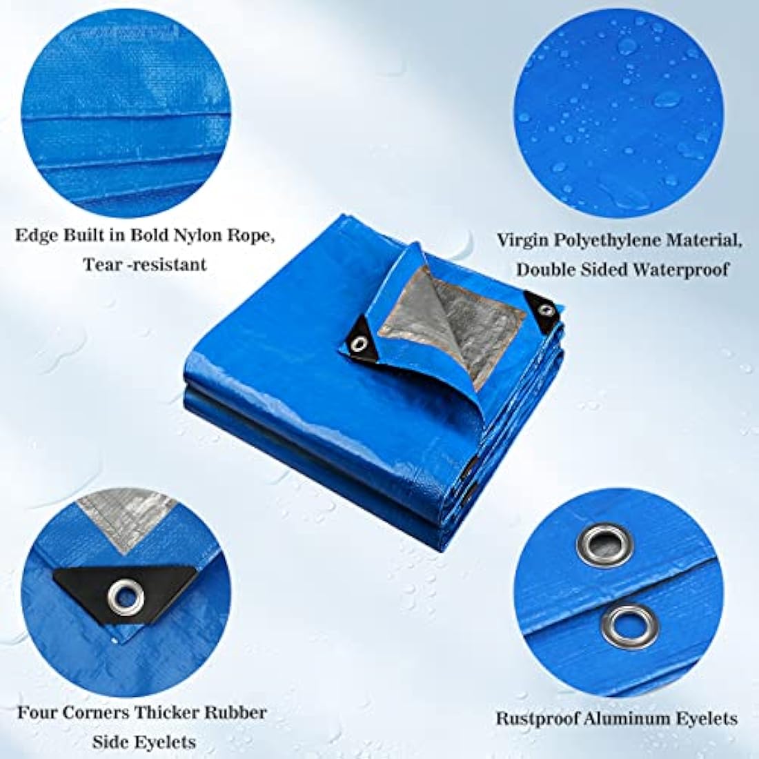 YIJUHOU Tarpaulin Waterproof Heavy Duty 2m x 3m 115 GSM Blue Tarps Sheet for Furniture Ground Multipurpose Covers