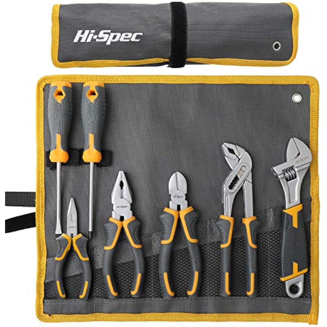 Hi-Spec 7pc Home DIY Repair Tool Kit Set in a Roll Up Toolbag. Compact Household DIY Starter Basic Handyman Tools of Plumber Pliers, Screwdrivers and Adjustable Wrench