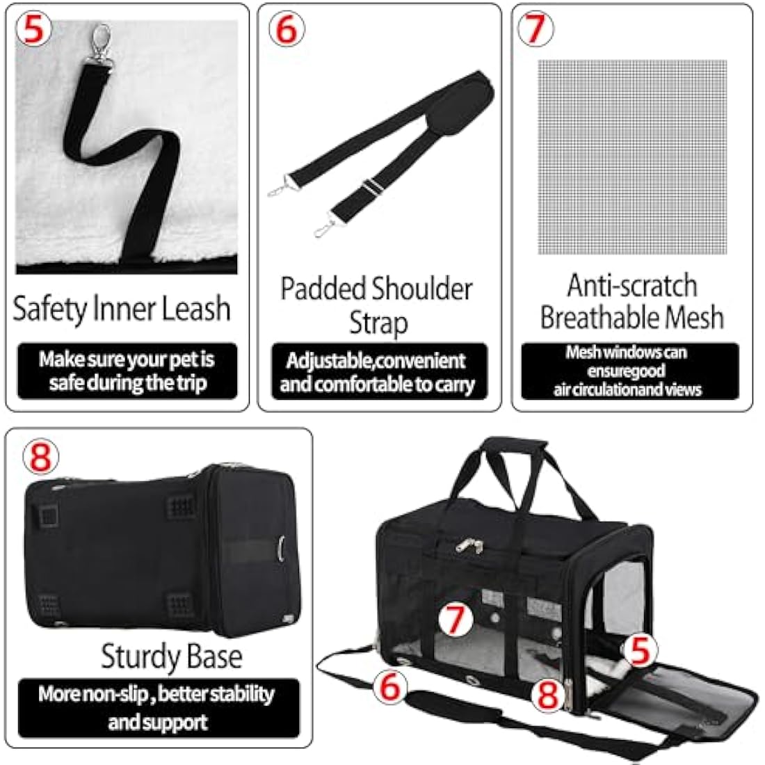 Dycietx Soft Sided Foldable Cat/Dog/Pet/Puppy Carrier Bag, Portable Pets Travel Carriers For Cats/Dogs With Shoulder Strap & Removable Mat, Durable Cat Basket of 17 lbs Airline Approved(Black, M)