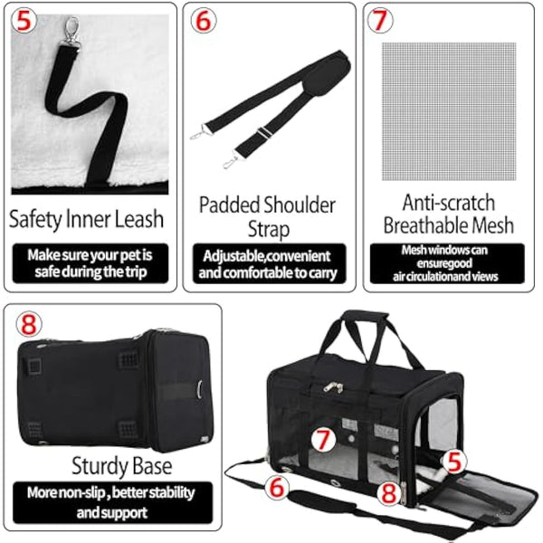 Dycietx Soft Sided Foldable Cat/Dog/Pet/Puppy Carrier Bag, Portable Pets Travel Carriers For Cats/Dogs With Shoulder Strap & Removable Mat, Durable Cat Basket of 17 lbs Airline Approved(Black, M)