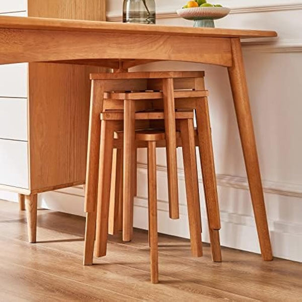 IBUYKE 4pcs Square Wooden Stool, Stacking Stools, Solid Wood Makeup Stool, Small stool for Home, Kitchen, Office, Classroom, RF-1502-4
