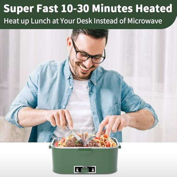 SOOOEC Electric Heated Lunch Box 100W - 3-in-1 1.8L Super Fast Portable Lunch Boxes Food Heater for Adults,12V/24V/110-220V Heating Lunch Box for Car Truck Office Home with Leak-Proof Compartment Lid