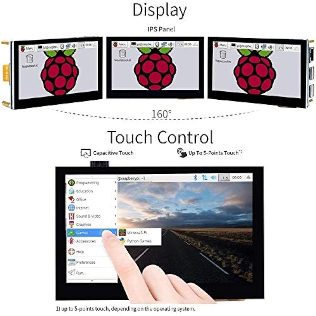 4.3inch DSI LCD Capacitive Touch Screen Display 800×480 Resolution IPS Wide Angle Monitor for Raspberry Pi 4B/3B+/3A+/3B/2B/B+/A+, Supports Ubuntu/Kali / WIN10 IoT