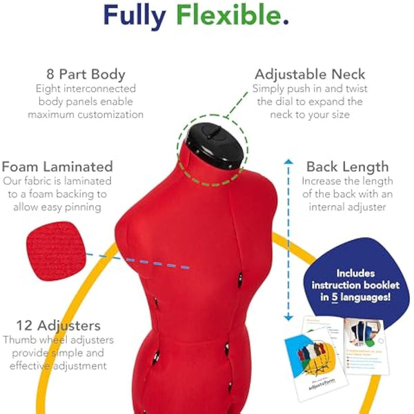 Adjustoform Sew Simple 8 Part Small Poppy Red Adjustable Dress Form (UK Dress Size 8-16)