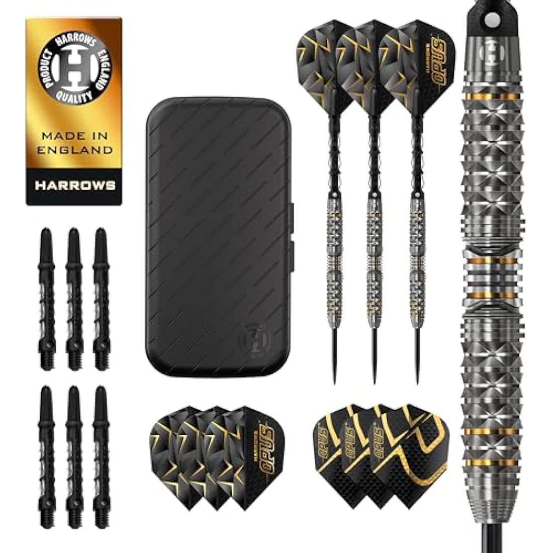 Harrows Opus Darts Set I Professional Darts 90% Tungsten Steel Tip ALL Weights Pro Darts I Huge 16pc Set with Carbon ST Shafts, Opus Flights & FREE Slimcase Darts Case