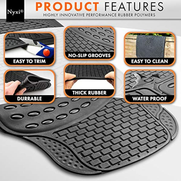 Nyxi 5 Piece Rubber Car Mat XL Boot Mat (Front + Rear + Boot Mat 137cm X 110cm) Universal Non-Slip Deep Dish Heavy Duty for Cars SUV Truck and VAN, Water Proof, All Weather