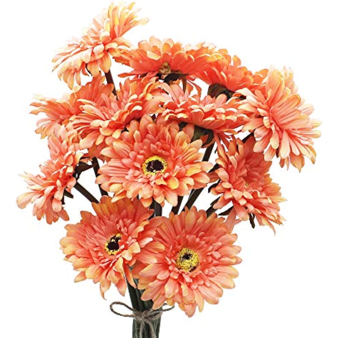 HASWITDA 12PCS Artificial Gerbera Flower Single Stem Bloom Bouquet Plastic Silk Fake Decorative Flora Outdoor Indoor Home Garden Office Hotel Wedding Party Orange