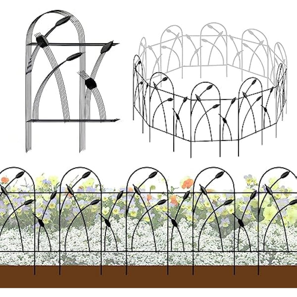 Thealyn Metal Decorative Garden Fence Panels, 82cm.H x 50cm.W (10 Panels, Total Length 4.9m) No Dig Fence Rustproof Wrought Iron Landscape Fencing for Flower Bed, Trees, Animal Barrier, Black