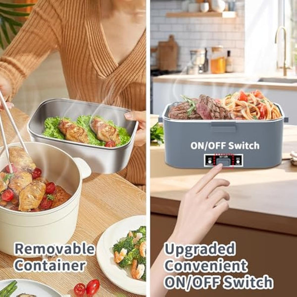 SOOOEC Electric Heated Lunch Box 100W - 3-in-1 1.8L Super Fast Portable Lunch Boxes Food Heater for Adults,12V/24V/110-220V Heating Lunch Box for Car Truck Office Home with Leak-Proof Compartment Lid