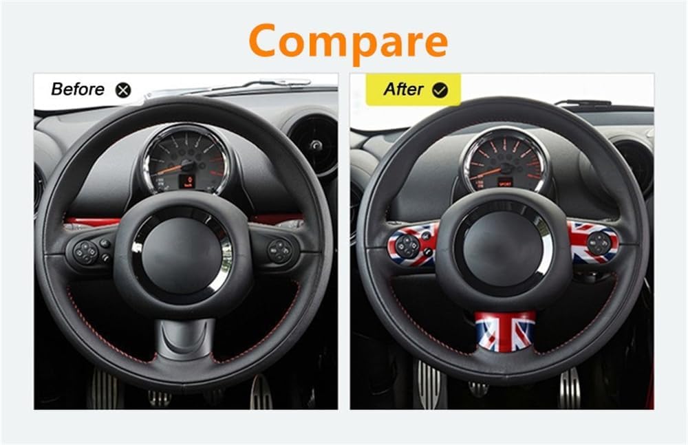 ABS Plastic Steering Wheel Decoration Trim Shell Sticker for Mini Cooper R55 Clubman R56 HatchBack R57 Convertible R58 Coupe R59 Roadster R60 Countryman R61 Paceman 2006~2016 B (Union Jack Gray)