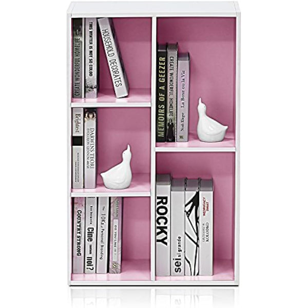 Furinno Luder 5-Cube Reversible Open Shelf, White/Pink