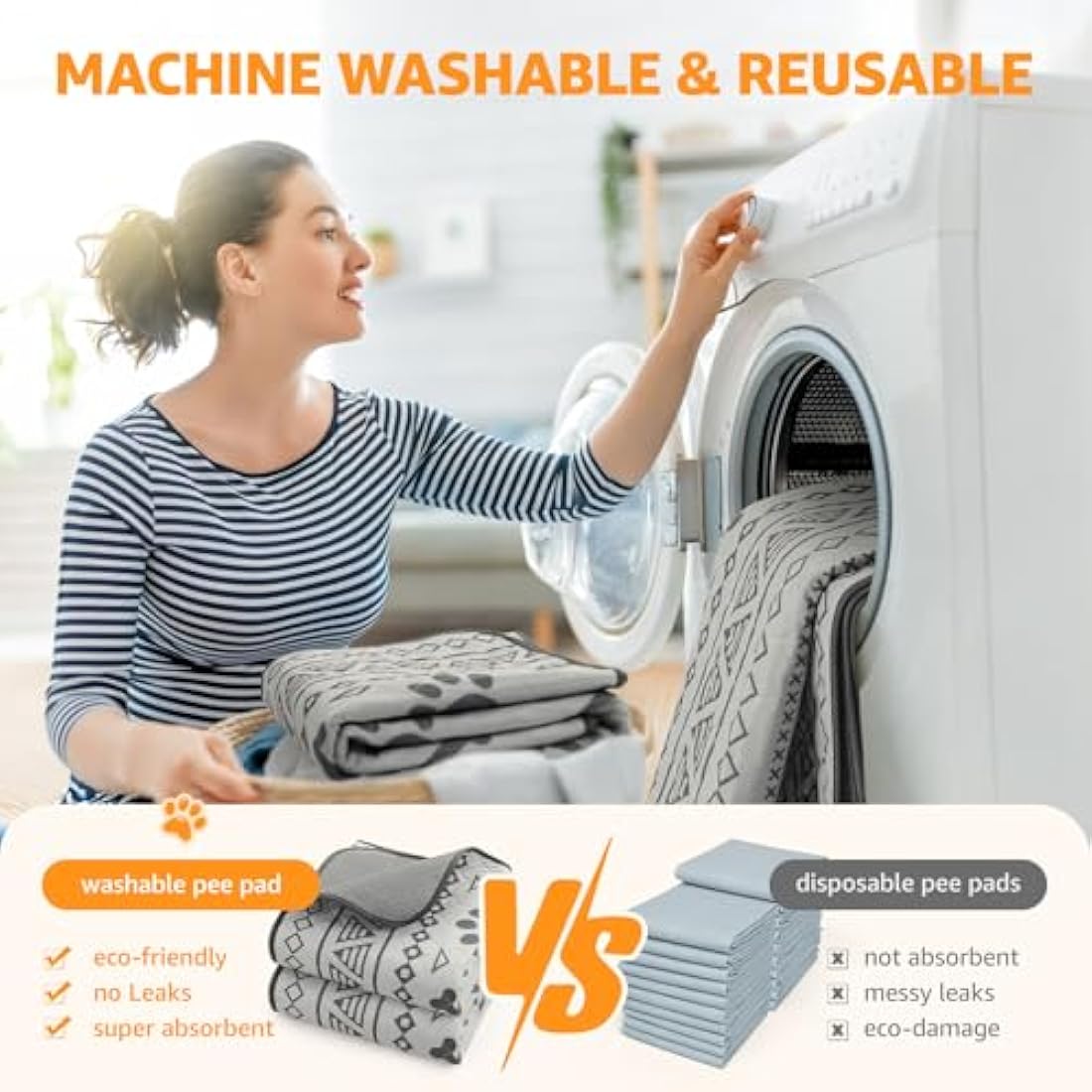 PICK FOR LIFE Reusable Puppy Pads, 2 Pack Washable Puppy Pads, Super Absorbent Leak-Proof and Non-Slip Dog Mat Pee Pads for Dog, Fast Drying Training Pads for Home, Playpens, Crates, Car - 122x122cm