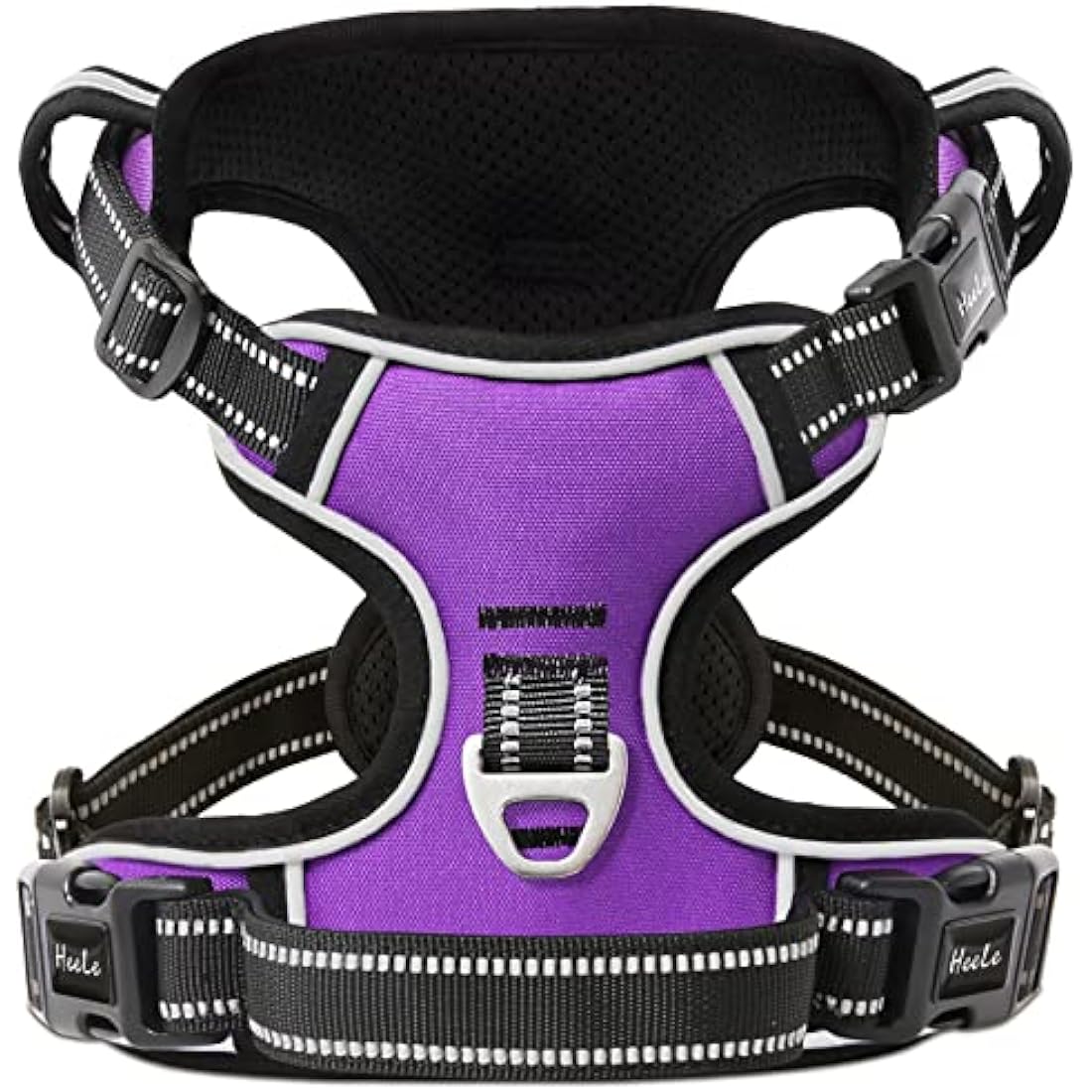 HEELE No Pull Dog Harness, Ex-Large, Release on Neck, Reflective, Adjustable with Front Back 2 Leash Attachments and Soft Padded Control Handle for Walking Training, Purple, XL