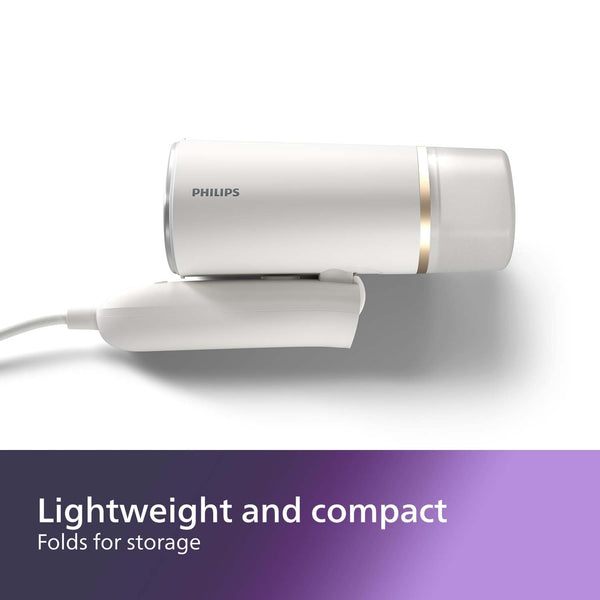 Philips 3000 Series Handheld Steamer, 1000W, 20 g/min Steam, Kills Germs, Detachable 100ml Water Tank, Compact + Foldable, Plastic Plate, Blue (STH3000/26)