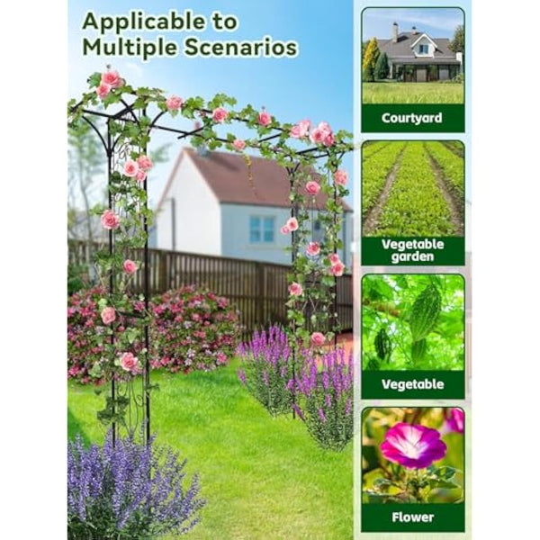2 M Flat Top Garden Arch for Climbing Plant, Kalolary Heavy Duty Metal Garden Arch Arbor Wedding Trellis Archway Garden Tunnel Trellises Flower Vines Climbing Support for Lawn Backyard Patio Outdoor