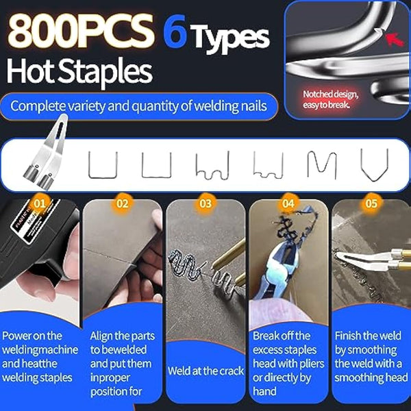 150W Plastic Welder, 2 in 1 Plastic Welding Kit, Hot Stapler Kit, 800PCS Hot Staples & 2PCS Welding Plastic Welding Rods, Plastic Repair Kit, Plastic Welder Gun for Car Bumper Plastic Crack Repair