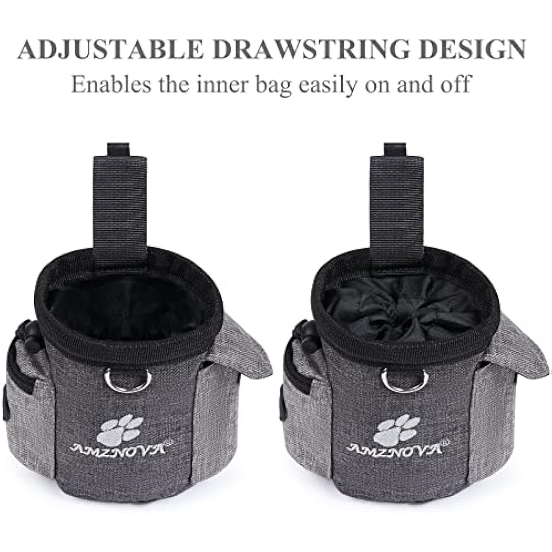 AMZNOVA Dog Treat Bag, Waistband& Belt Clip Free Your Hands to Carry Toys, Kibble and Treats, Lightweight Dog Treat Pouch Bag with Poop Bag Dispenser, Heather Coffee