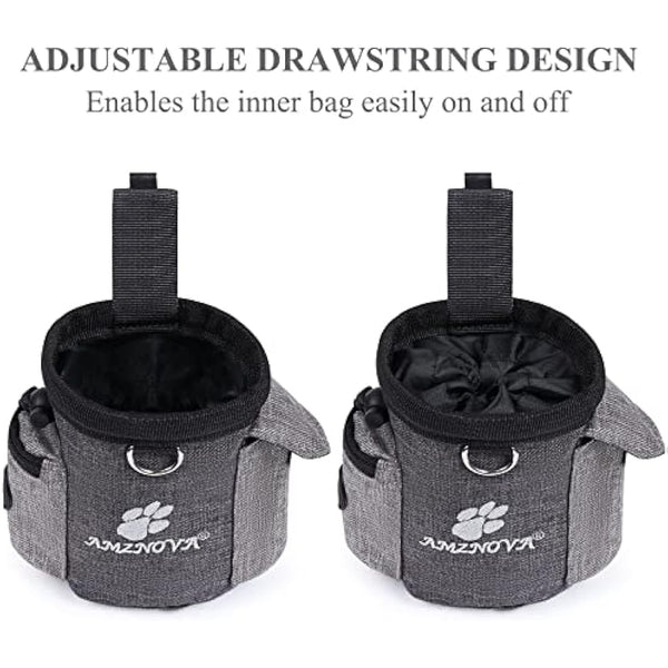 AMZNOVA Dog Treat Bag, Waistband& Belt Clip Free Your Hands to Carry Toys, Kibble and Treats, Lightweight Dog Treat Pouch Bag with Poop Bag Dispenser, Heather Coffee