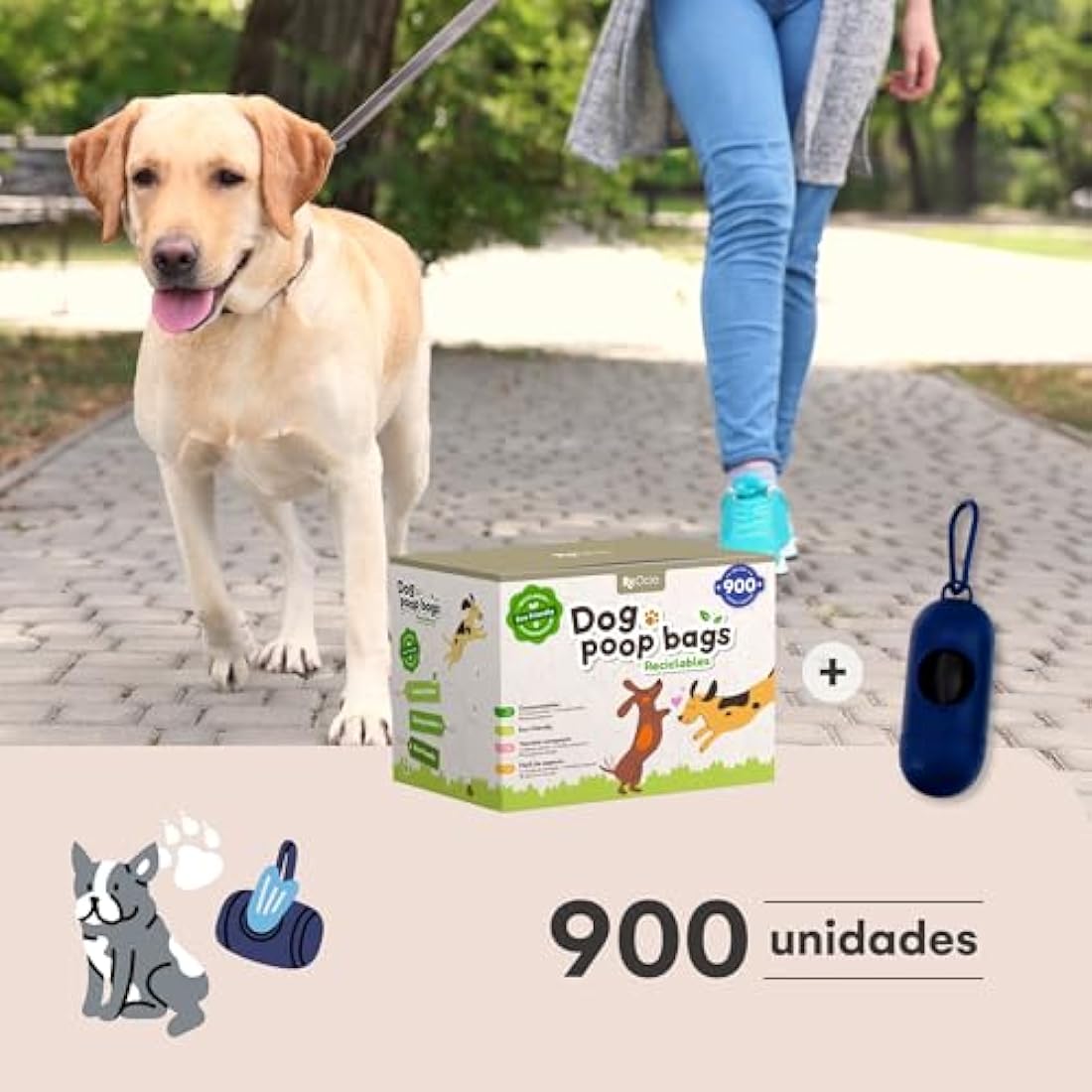 Dog Poo Bags + Poo Bag Holder | Poo bags Eco with poo bags dispenser. Poo bags dog eco strong and durable. Perfect for small and large dogs. Poop Bags dog + Bags holder. Poo Bags with handles