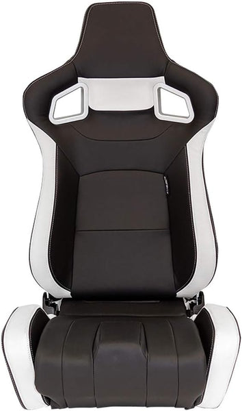 AUTO-STYLE x1 Universal Sports Bucket Seat WHITE & Black Edition inc base mounted slide runners