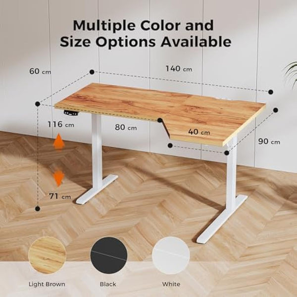 Agilestic L-Shaped Electric Standing Desk, 140cm Height Adjustable Sit-Stand Desk for Home Office, Ergonomic Computer Desk with Spliced Board, Light Brown