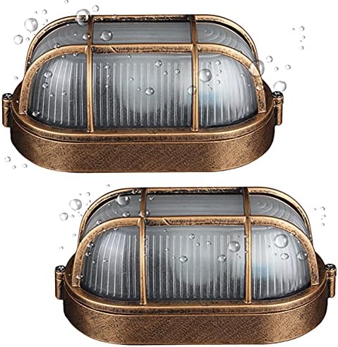 Bulkhead Lights Outdoor, Nautical Outdoor Wall Lights, Oval Bulkhead Wall Light, E27 Base, Wall & Ceiling Mount, Aluminum with Frosted Glass, Weatherproof Security Light for Porch Patio Garden Garage