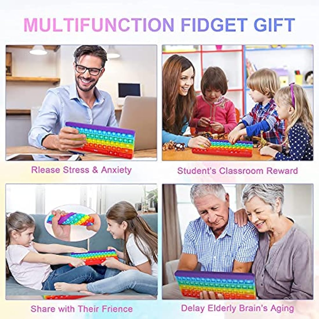 Aionly Pop Keyboard Fidget Toy,Christmas Fidget Toys, Push Stress Reliever Anxiety Relief It Sensory Toys for Autism,Bubble Keyboard with Letters Numbers Fidgets for Girls/Boys (Rainbow Keyboard)