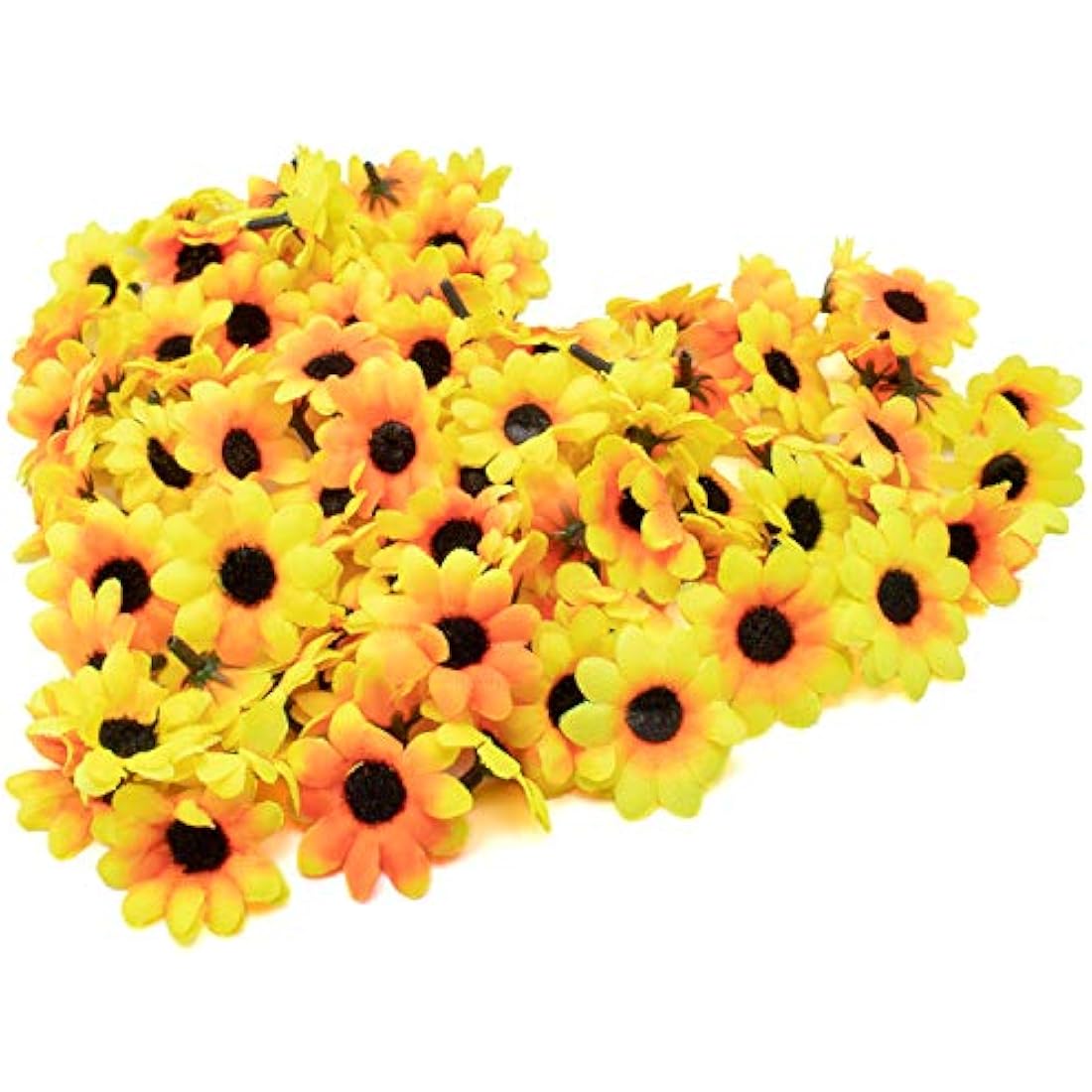AKORD Approx 100pcs Artificial Gerbera Daisy Flowers Heads for DIY Wedding Party Sunflower, Yellow/Black, 0.38 x 0.38 x 0.2 cm