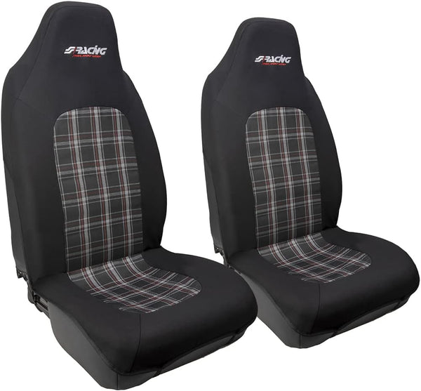 SIMONI RACING RSC/2 Set Front Car Seat Covers and Headrest Covers Set for Car Seats, Universal Front Seat Covers, Black and Pattern