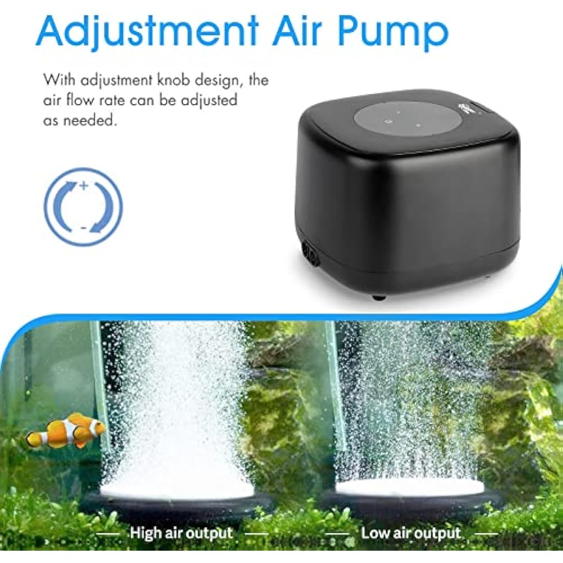 hygger Aquarium Air Pump,Ultra Silent Fish Tank Air Pump for Aquarium with 2 Air Outlets, 10W High Energy Saving 4 Speed Airflow Adjustable Oxygen Pump for Fish Tank Up to 2200 Liter