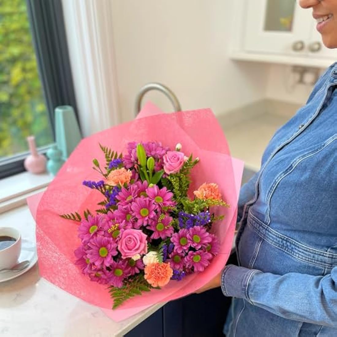 Homeland Florists Pink Mixed Fresh Flowers Delivery Next Day Prime UK, Stunning Floral Bouquet, Beautiful Birthday Present or Thank You Gift