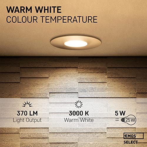 EMOS Bathroom Spot Lights Ceiling LED Waterproof IP44 | Spotlight 5W, 370lm, 3000K Warm White, 220-240V Powered | Pack of 12 recessed LED Downlights