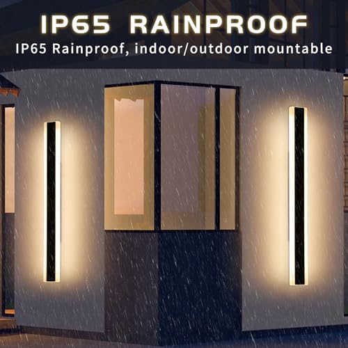 Mikeru 120CM Outdoor Wall Mounted Lights, LED Garden Wall Lighting 2Pack Black Outside Wall Light Warm White 3000K Hard Wired Ip65 Waterproof Driver Indoor Stair Lamp42W for Cabinet, Balcony