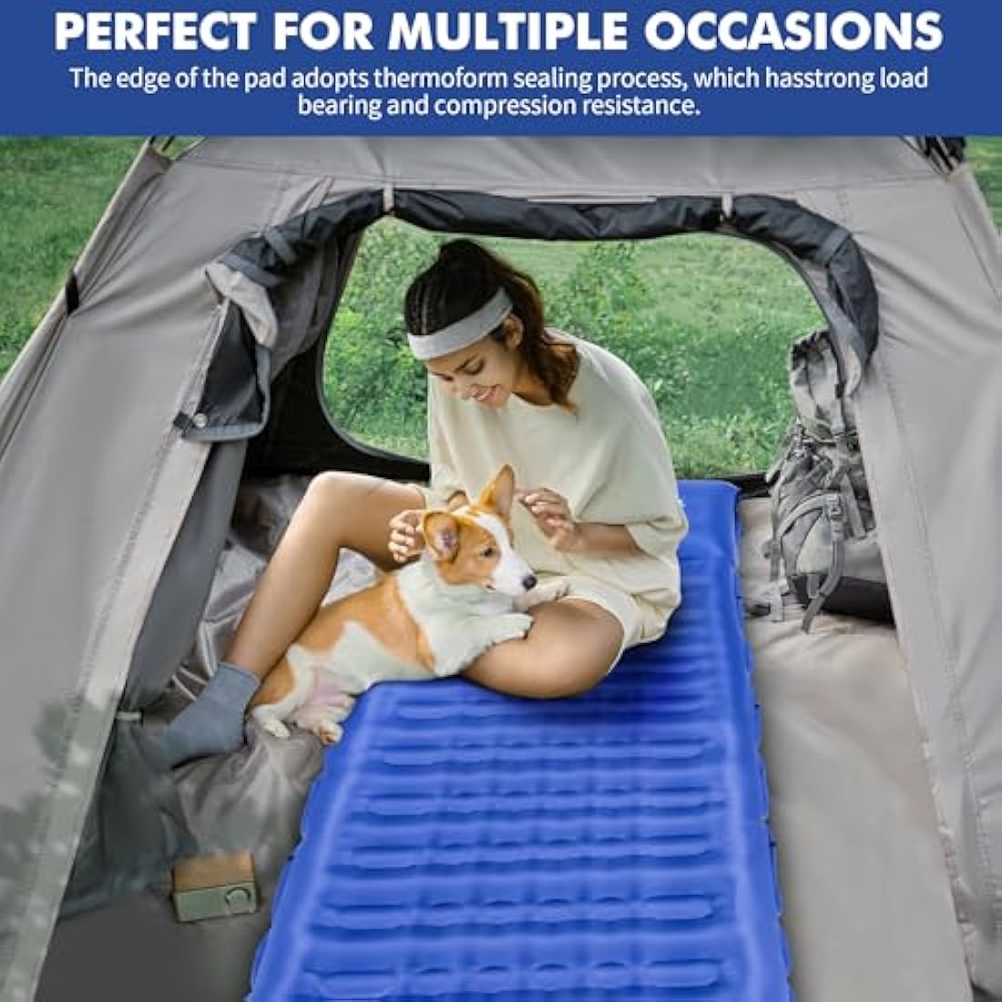 HiiPeak Strong Support Camping Mat, Inflatable Sleeping Mattress 3.9 Inch Thickness Sleeping Pad with Pillow, Quick Inflation Ultralight Portable Camping Sleeping Bed for Backpacking, Hiking, Picnic