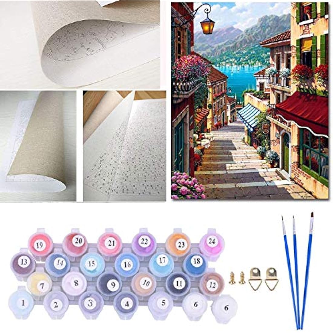 Painting by Number Kits for Kids or Beginner, DIY Canvas Oil Painting Kit for Adult with Paint Brushes Acrylic Pigment Drawing Paintwork 16x20inch Without Frame (Street Step)