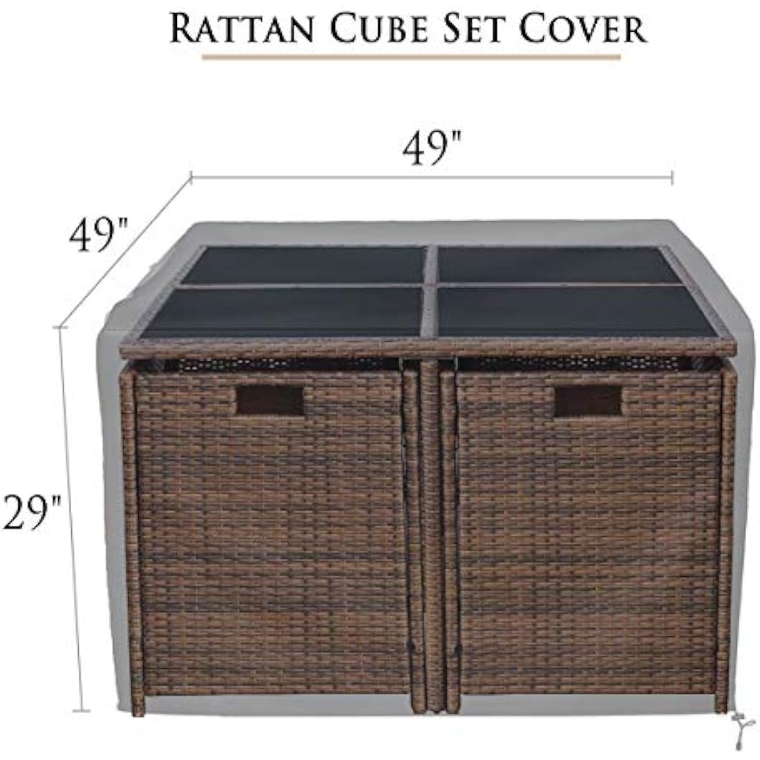 Ankier Garden Furniture Covers, Waterproof, Anti-UV, Heavy Duty 420D Oxford Fabric Rattan Furniture Cover for Cube Set, Patio, Outdoor (125x125x74cm) - Black
