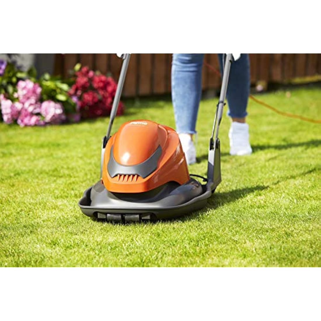 Flymo SimpliGlide 360 Hover Lawn Mower - 1800W Motor, 36cm Cutting Width, Folds Flat, 10m Cable Length, Orange and Grey