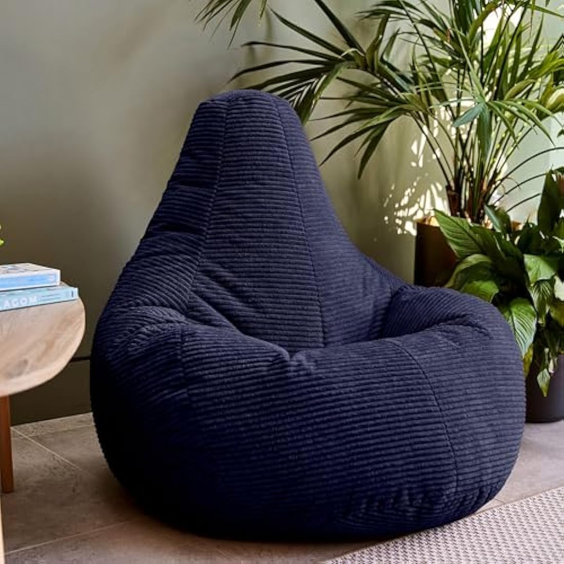 icon Dalton Cord Recliner Bean Bag, Navy Blue, Large Adult Bean Bag Chair with Filling Included, Comfy Chair, Living Room Furniture, Bedroom Furniture
