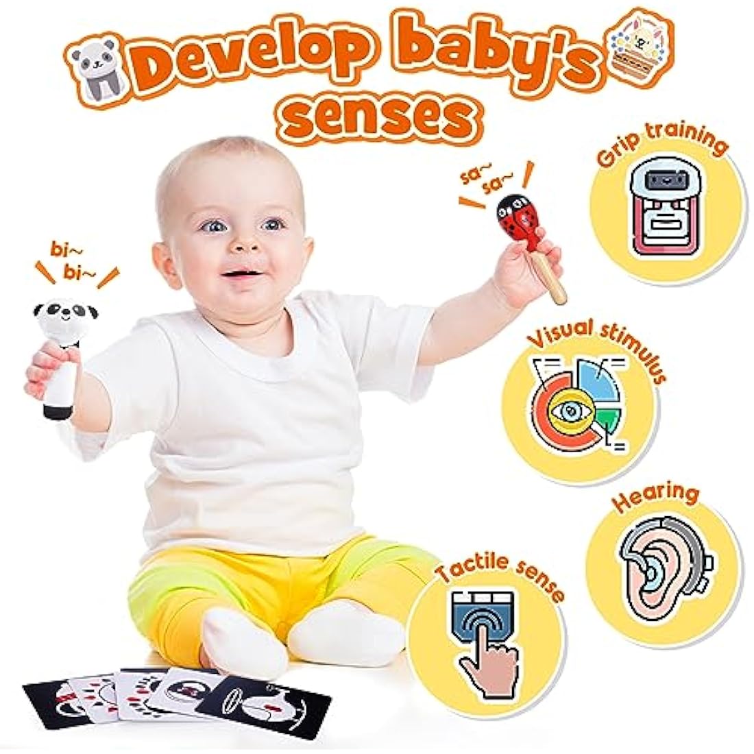 HappyKidsClub Black and White Sensory Toys for Babies 0-12 Months - Newborn Essentials, Easter Gifts, Montessori Toys