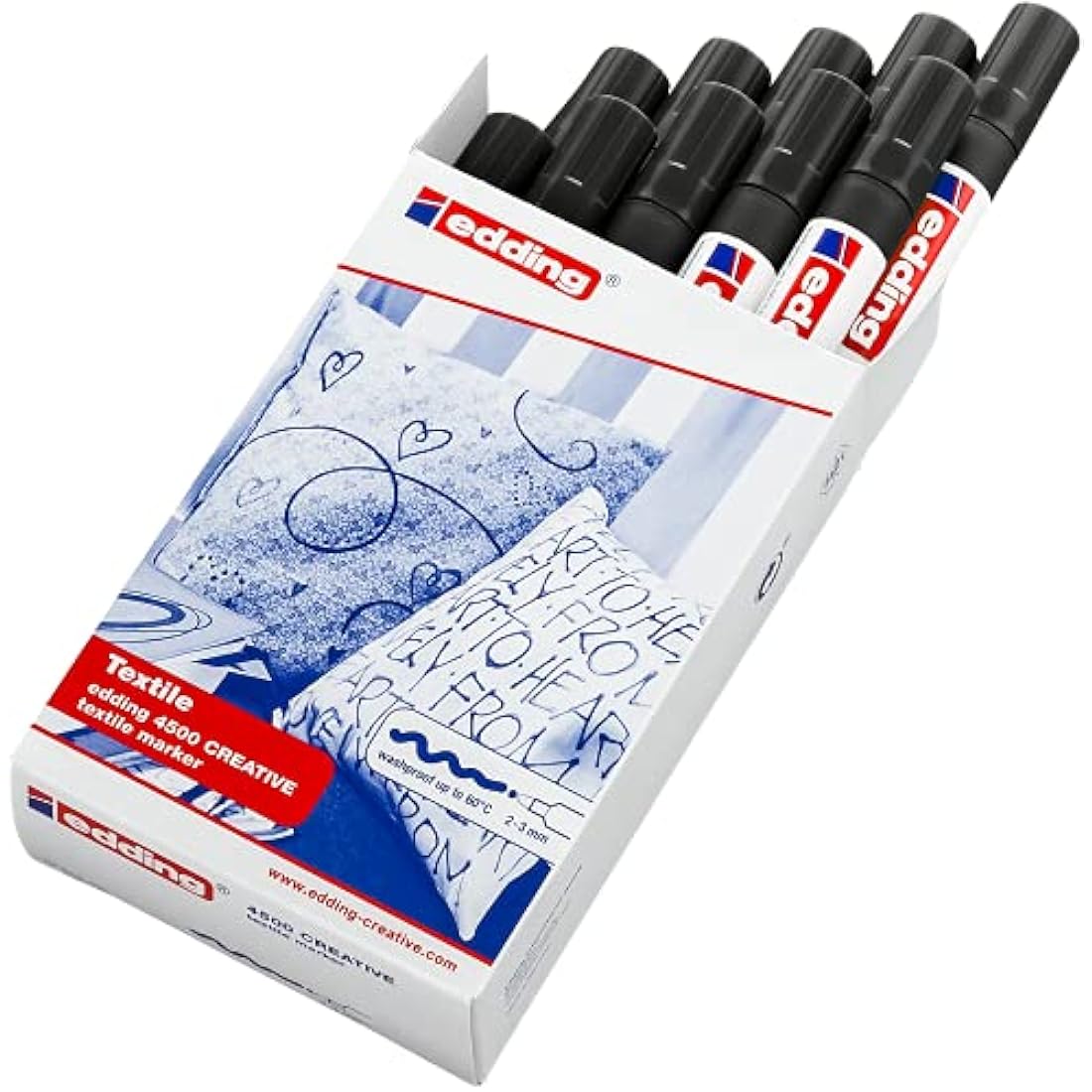 edding 4500 textile marker - black - box of 10 - round nib 2-3 mm - permanent fabric markers for drawing on textiles, wash-resistant up to 60 °C - marker pens for fabric lettering